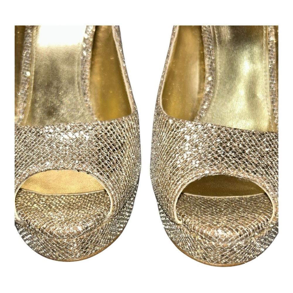 MICHAEL KORS Sparkling Gold Peep-Toe Heels excellent condition size 5 - Picture 6 of 14